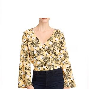 Vintage Roxy Mustard Flower Flared Bohemian Blouse Size Small